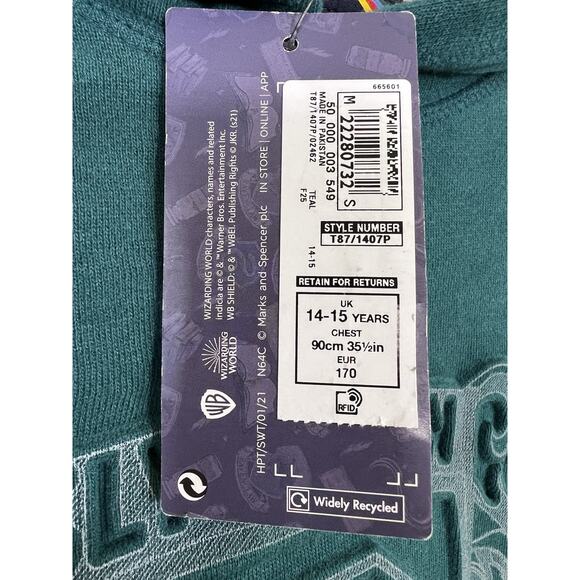 NWT Harry Potter Fleece Hoodie Slytherin Green limited Edition Sz Youth 14-15 - Picture 6 of 9